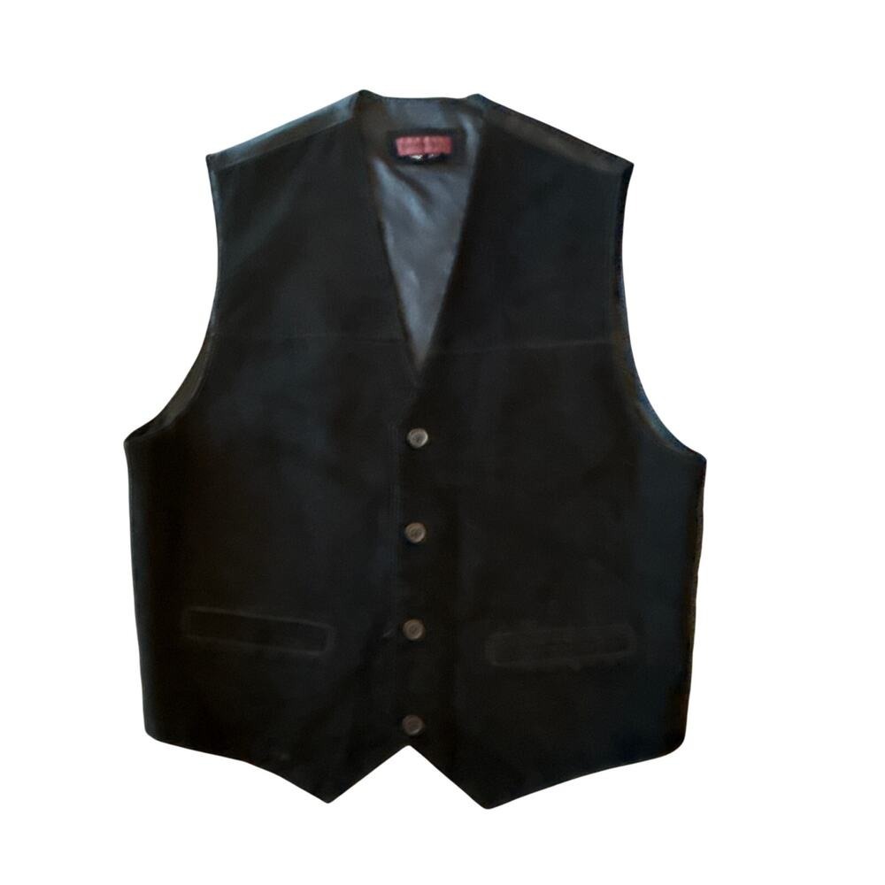 Europe Craft Mens Western Leather Vest Button Front Large Black Suede Waistcoat